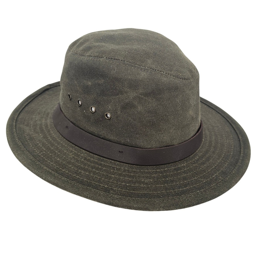 Filson Tin Cloth Bush Hat Otter Green Waxed Cotton Outdoor Fedora Small USA - Picture 1 of 7